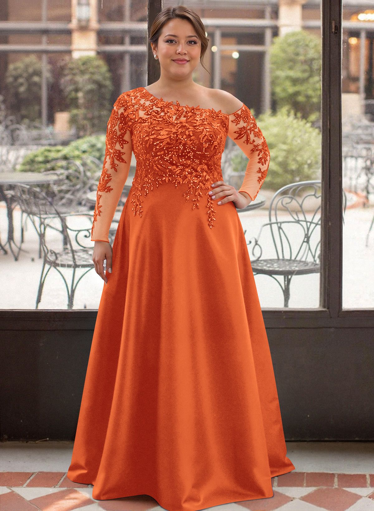 Exquisite Semi Sheer Illusion Lace Applique Sleeves Mother Of The Bride Dresses