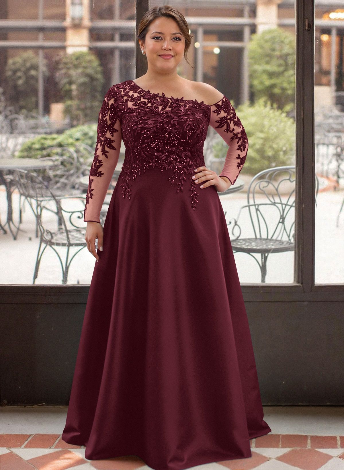 Exquisite Semi Sheer Illusion Lace Applique Sleeves Mother Of The Bride Dresses