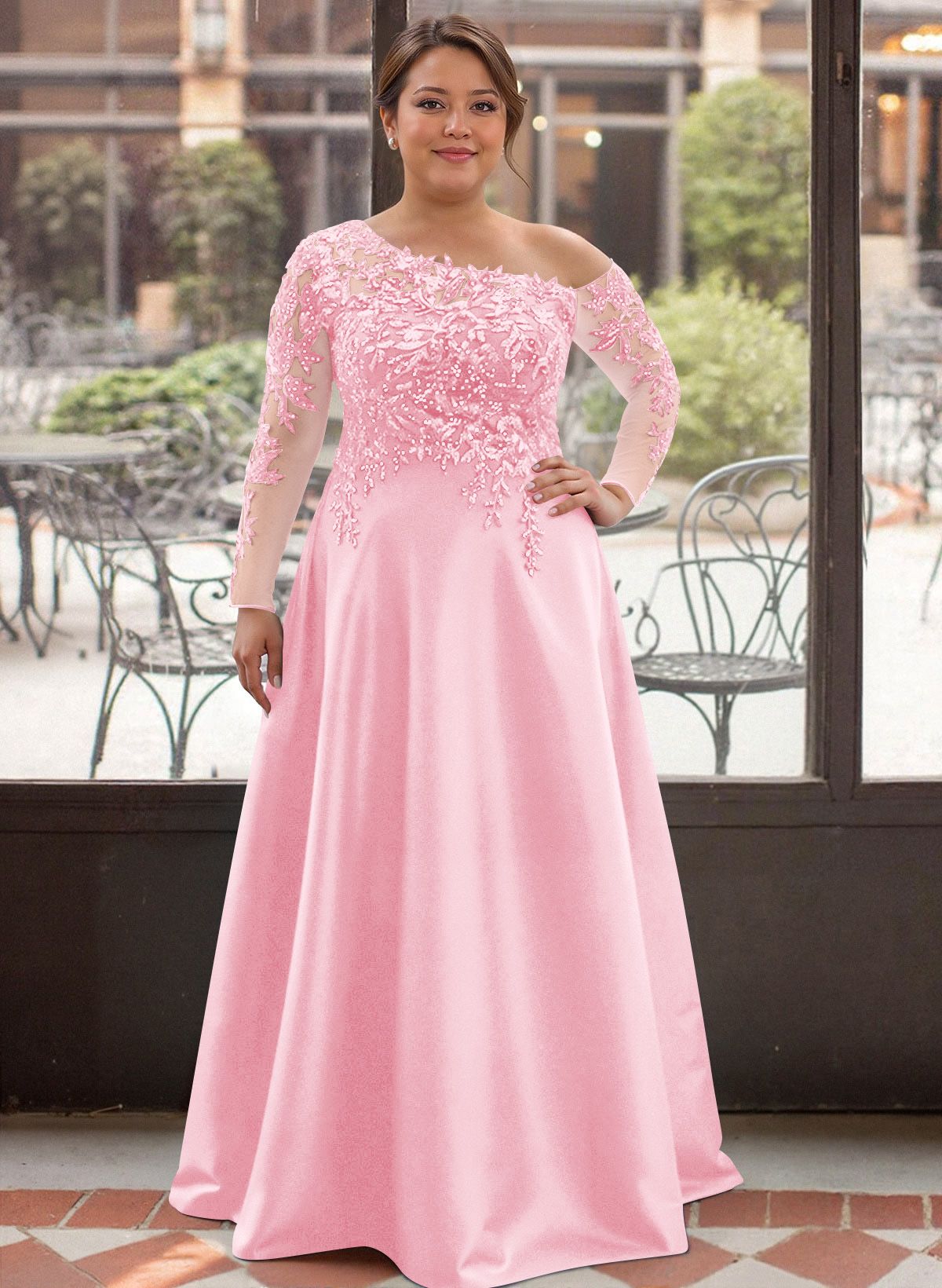 Exquisite Semi Sheer Illusion Lace Applique Sleeves Mother Of The Bride Dresses