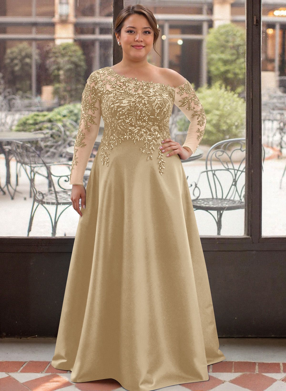Exquisite Semi Sheer Illusion Lace Applique Sleeves Mother Of The Bride Dresses