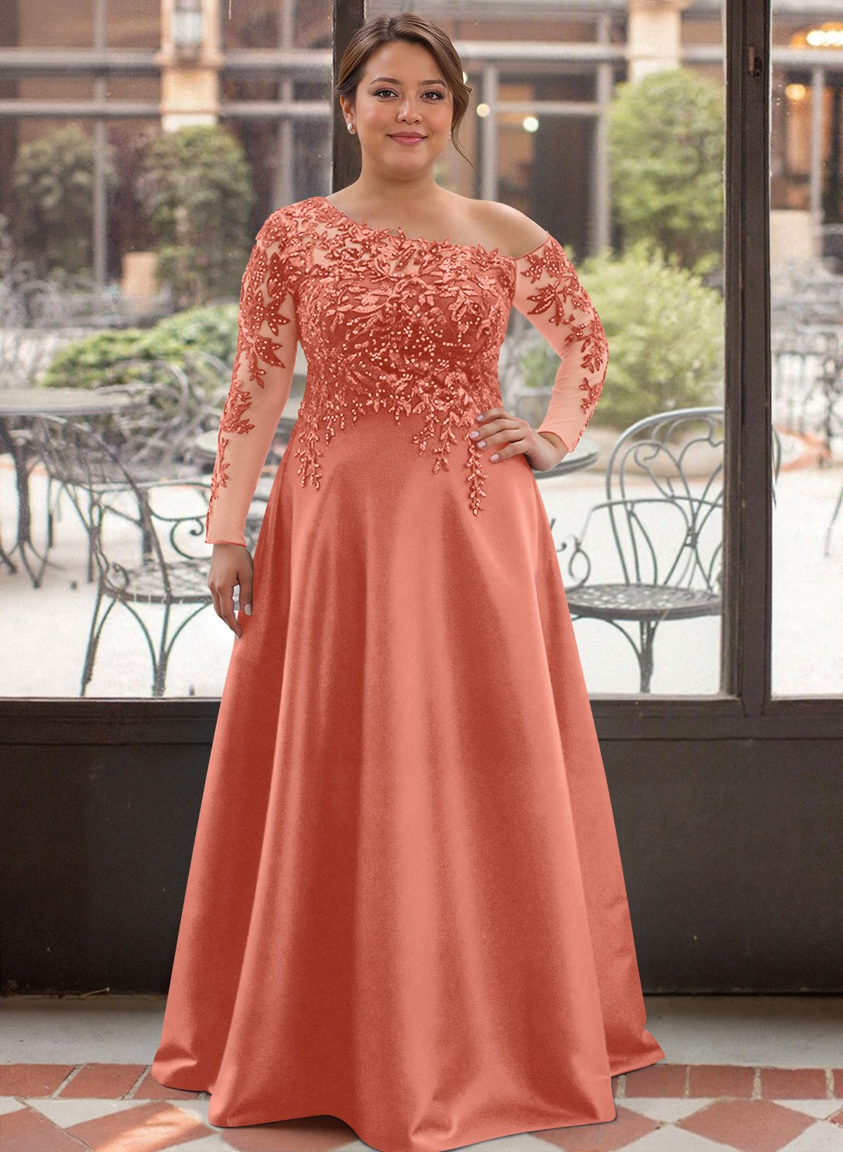 Exquisite Semi Sheer Illusion Lace Applique Sleeves Mother Of The Bride Dresses