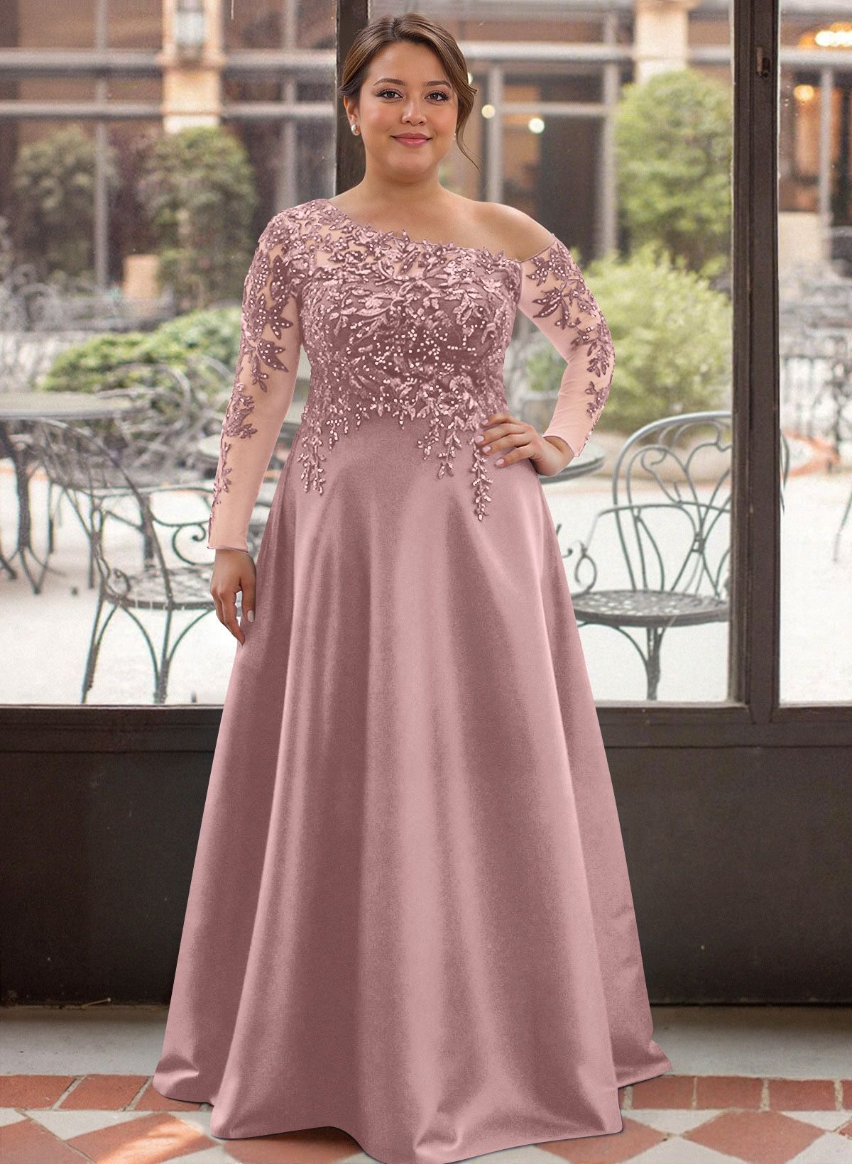 Exquisite Semi Sheer Illusion Lace Applique Sleeves Mother Of The Bride Dresses