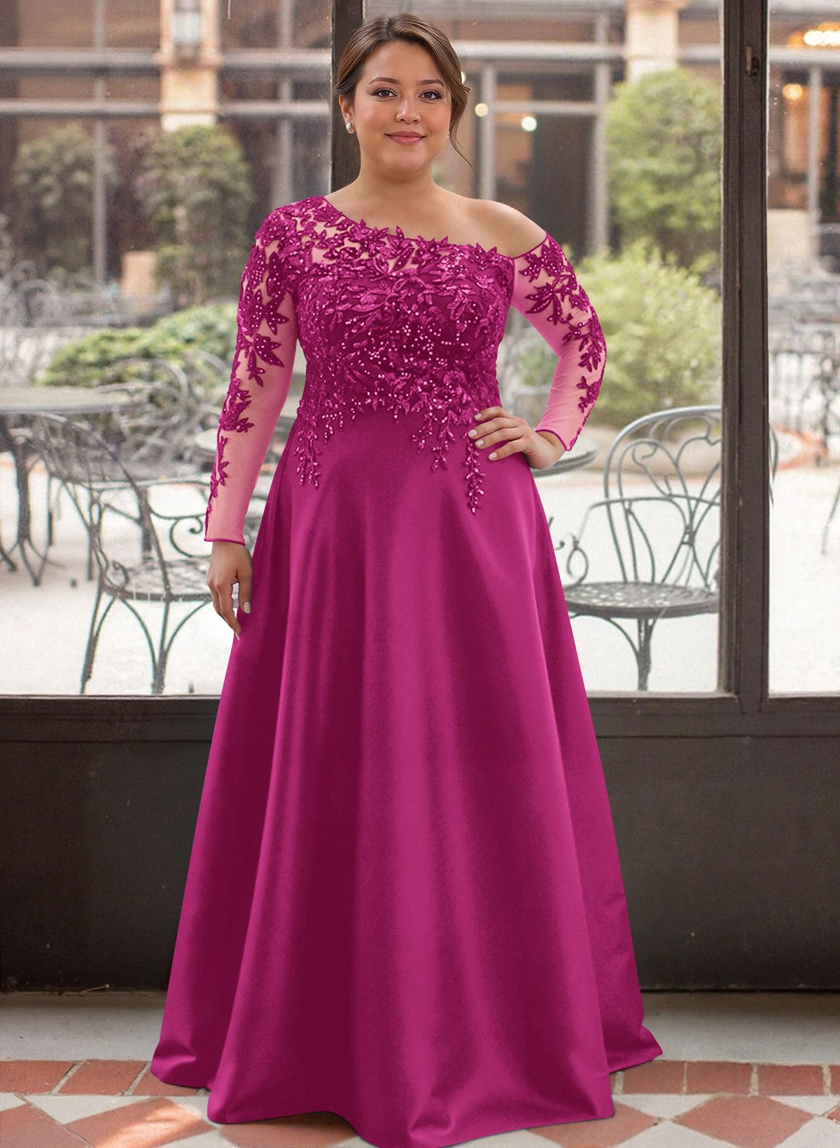 Exquisite Semi Sheer Illusion Lace Applique Sleeves Mother Of The Bride Dresses