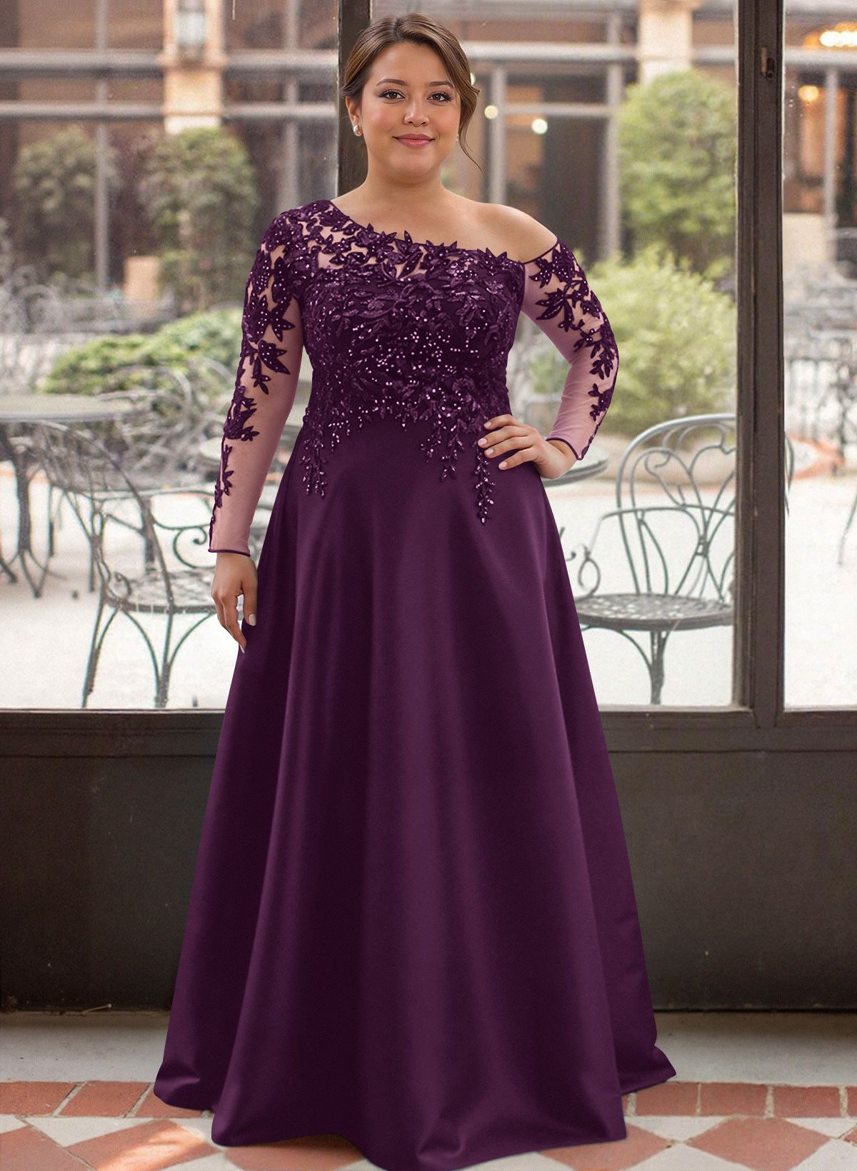 Exquisite Semi Sheer Illusion Lace Applique Sleeves Mother Of The Bride Dresses