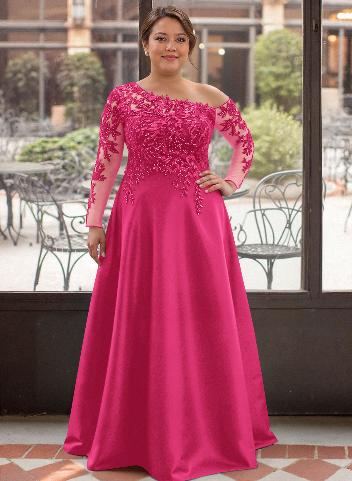 Exquisite Semi Sheer Illusion Lace Applique Sleeves Mother Of The Bride Dresses