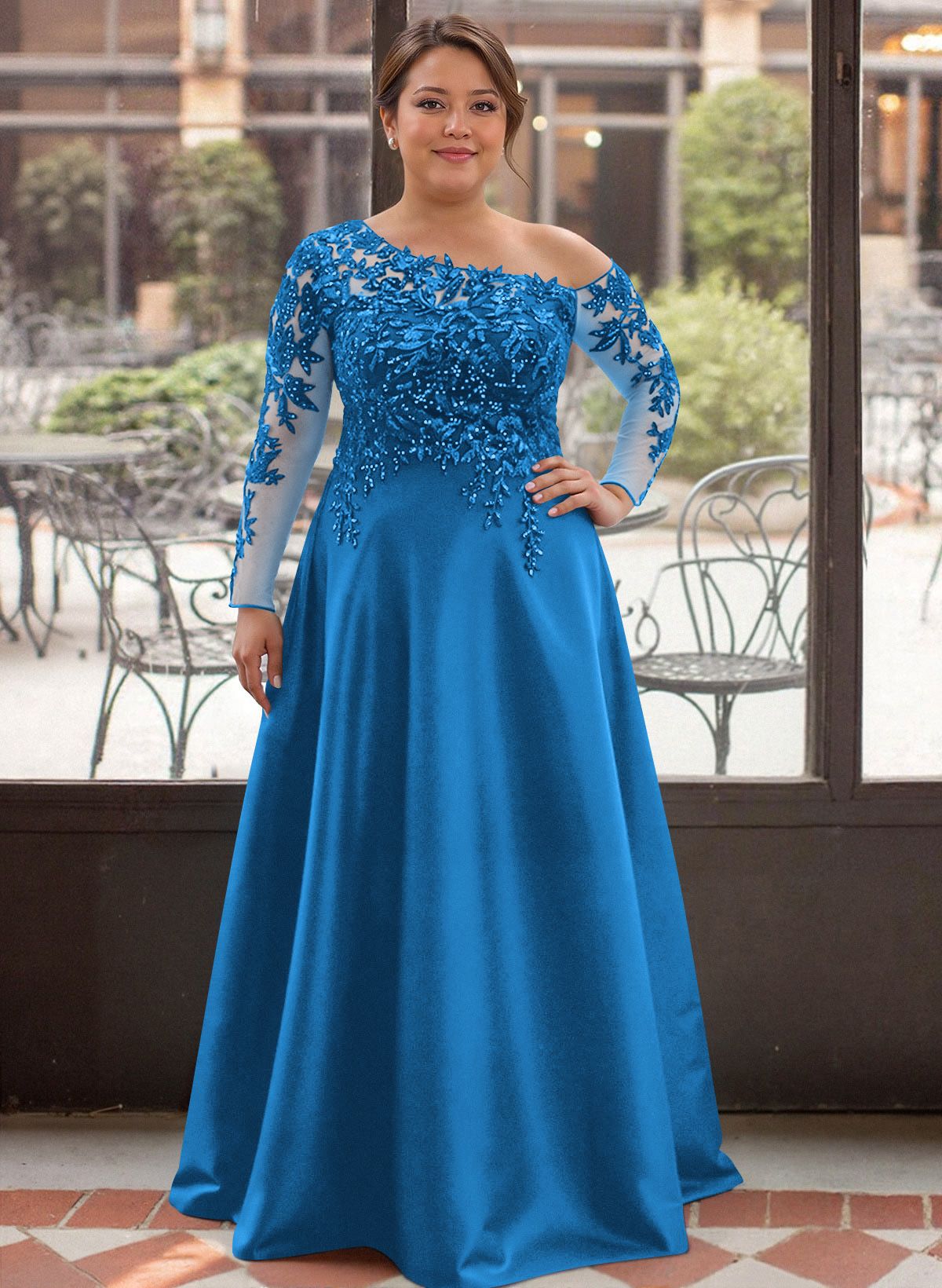 Exquisite Semi Sheer Illusion Lace Applique Sleeves Mother Of The Bride Dresses