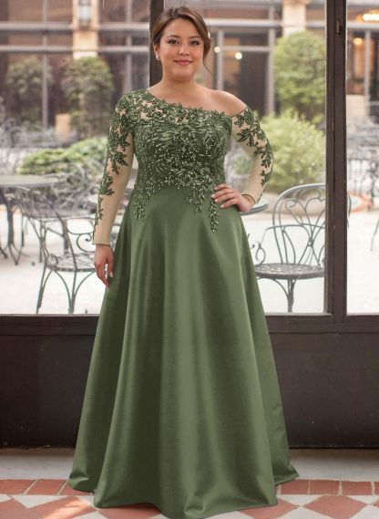 Exquisite Semi Sheer Illusion Lace Applique Sleeves Mother Of The Bride Dresses