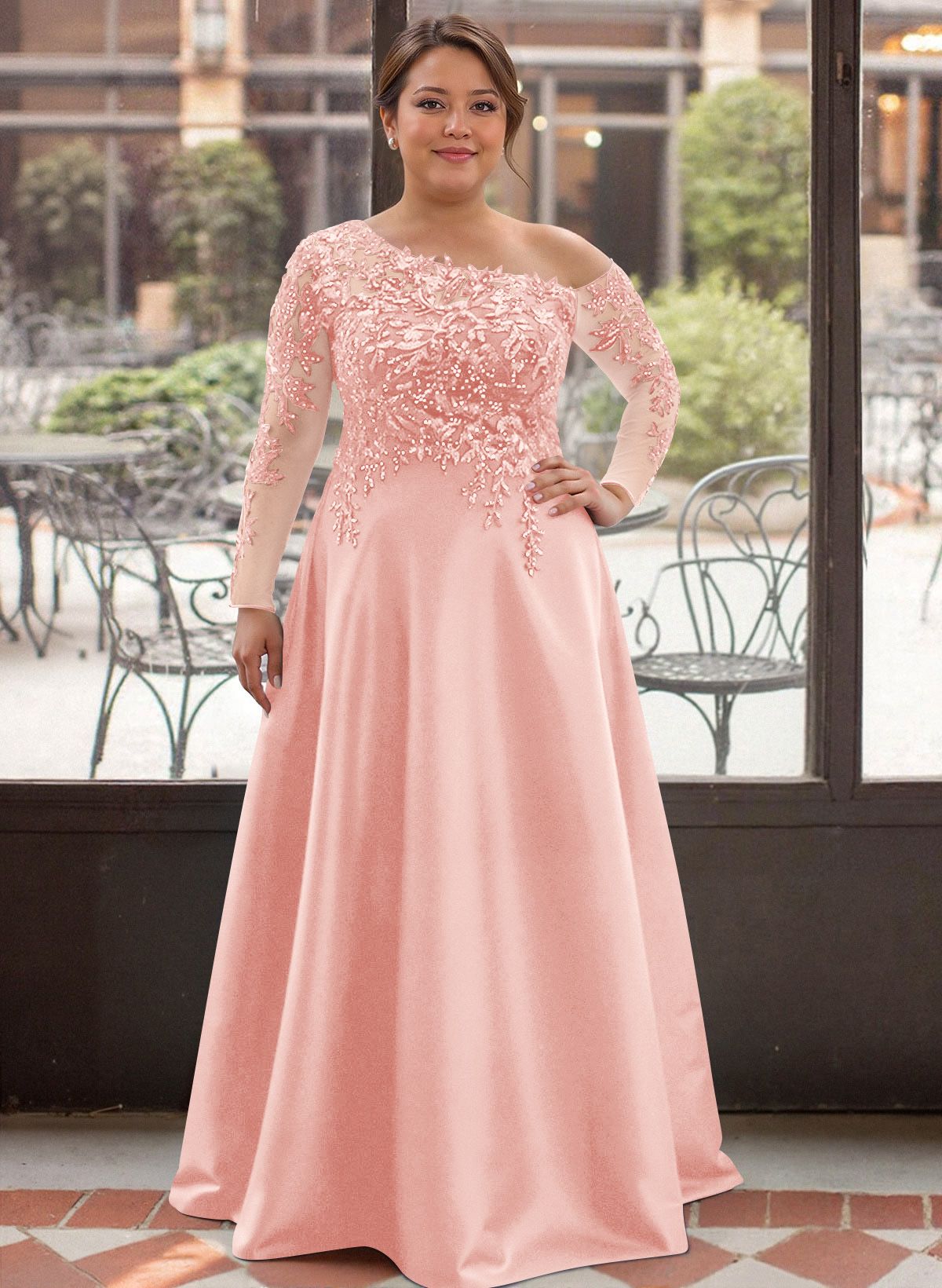 Exquisite Semi Sheer Illusion Lace Applique Sleeves Mother Of The Bride Dresses