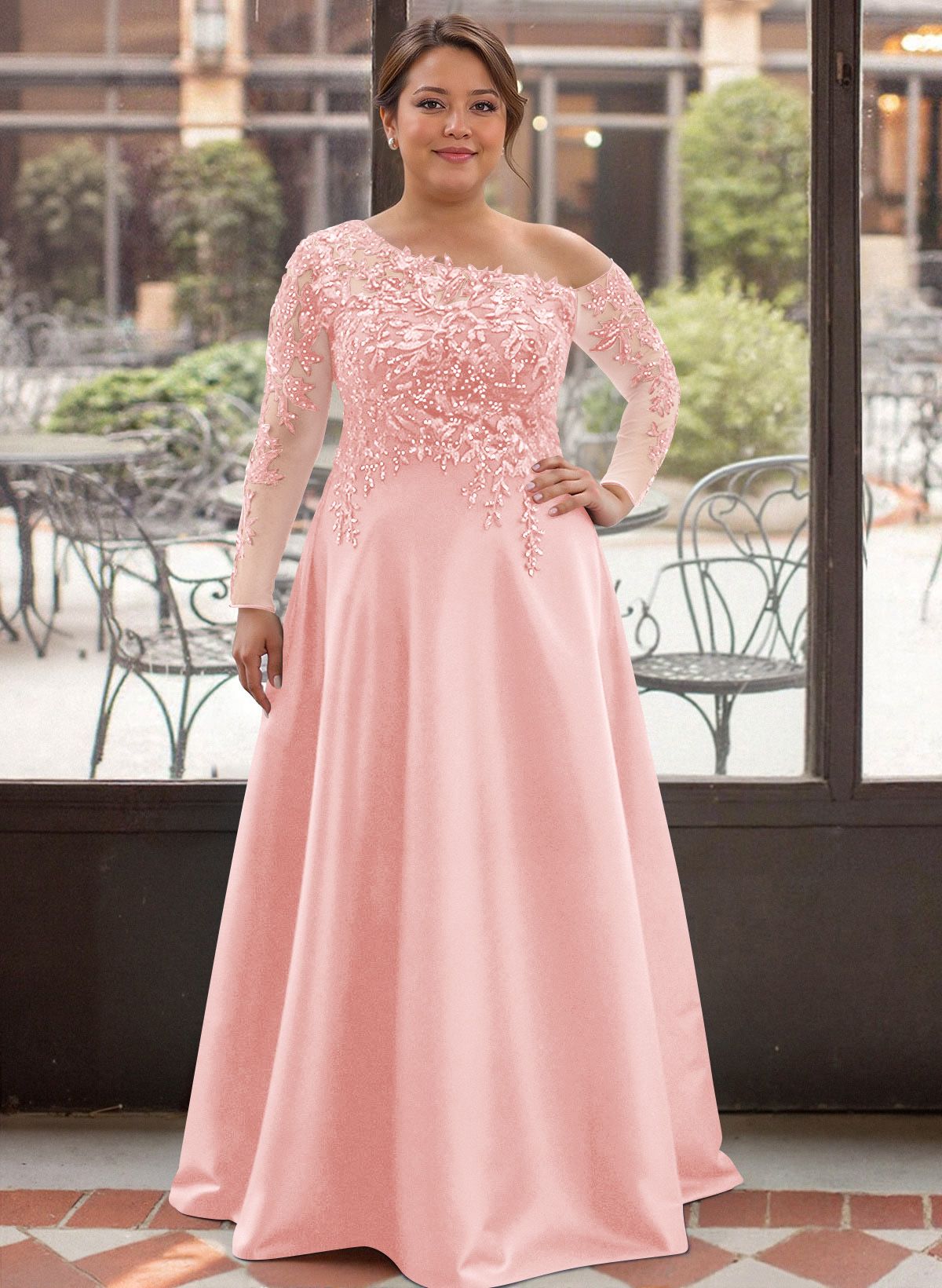 Exquisite Semi Sheer Illusion Lace Applique Sleeves Mother Of The Bride Dresses
