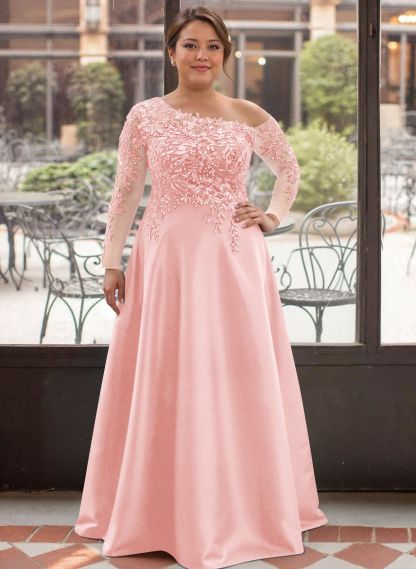 Exquisite Semi Sheer Illusion Lace Applique Sleeves Mother Of The Bride Dresses