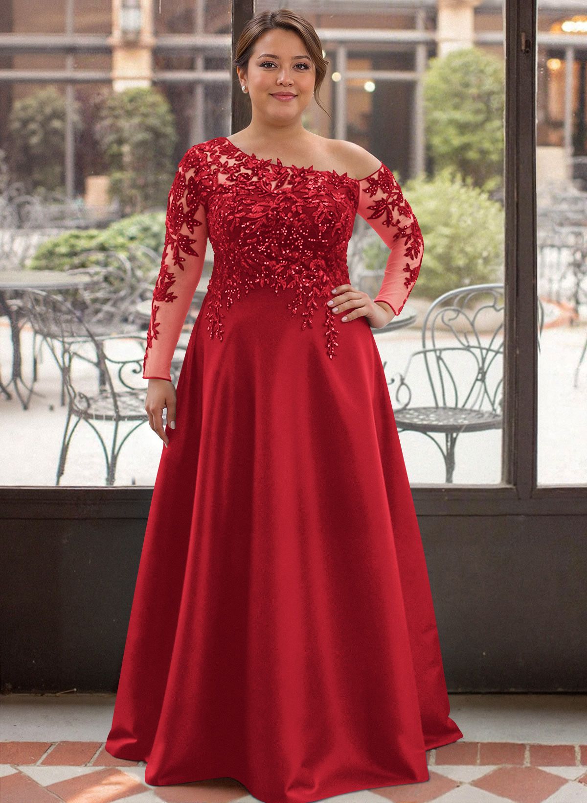 Exquisite Semi Sheer Illusion Lace Applique Sleeves Mother Of The Bride Dresses