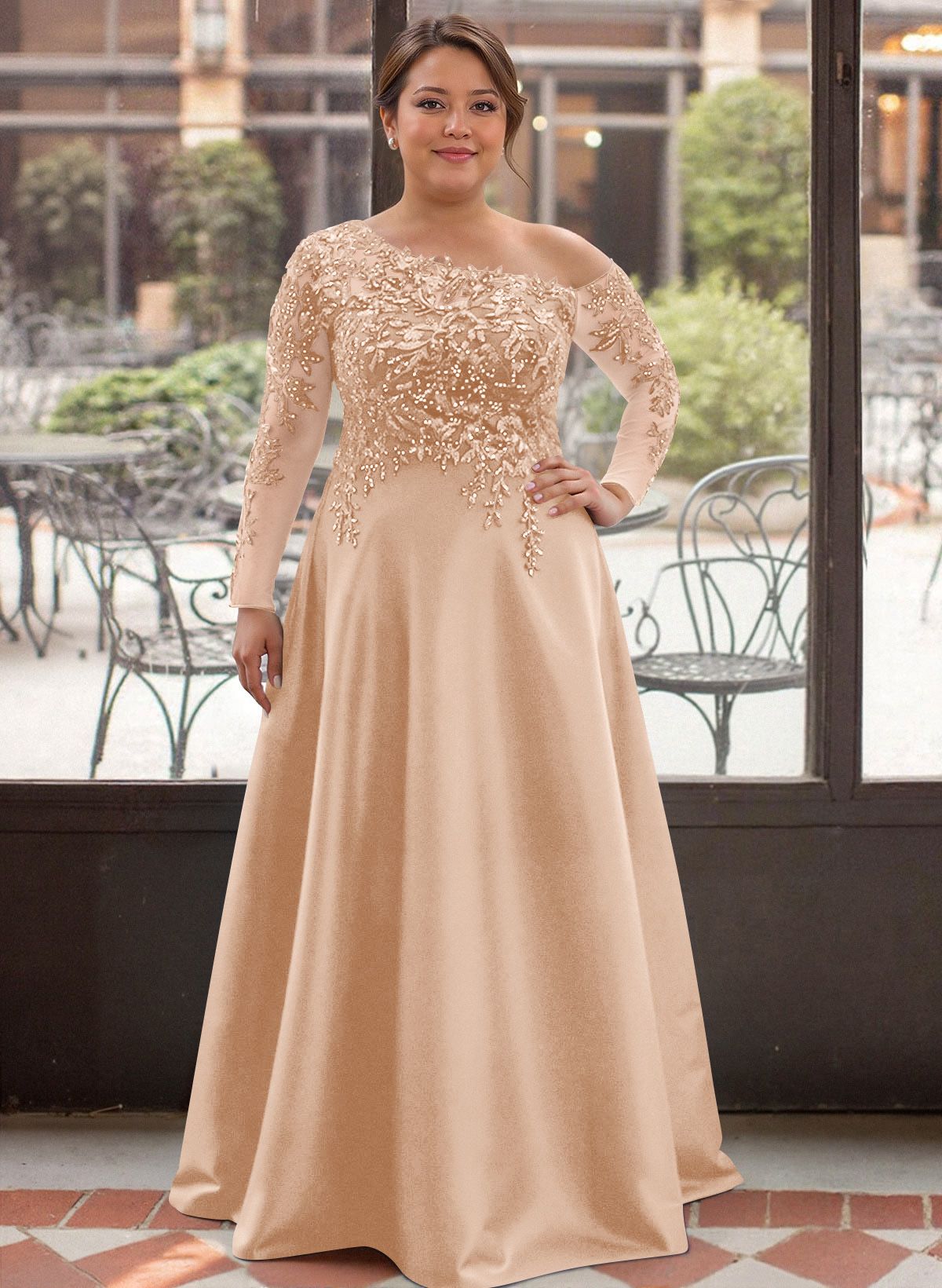 Exquisite Semi Sheer Illusion Lace Applique Sleeves Mother Of The Bride Dresses