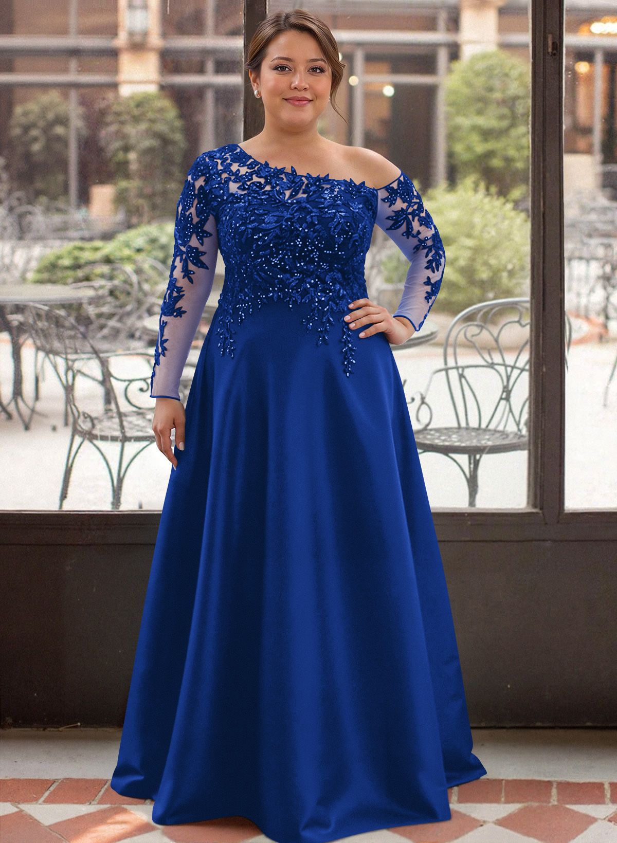 Exquisite Semi Sheer Illusion Lace Applique Sleeves Mother Of The Bride Dresses