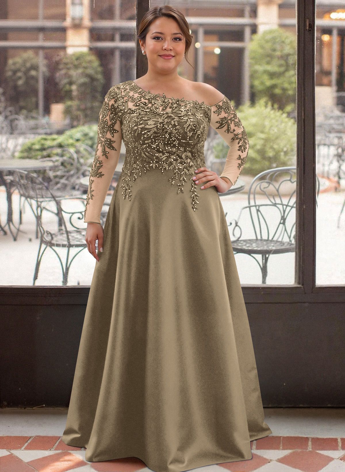 Exquisite Semi Sheer Illusion Lace Applique Sleeves Mother Of The Bride Dresses