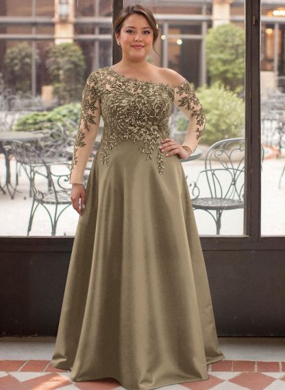 Exquisite Semi Sheer Illusion Lace Applique Sleeves Mother Of The Bride Dresses