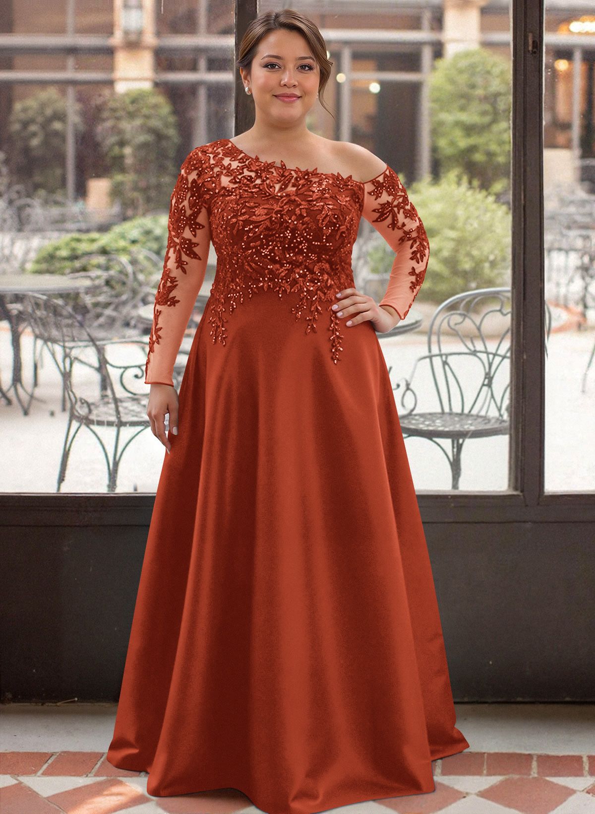 Exquisite Semi Sheer Illusion Lace Applique Sleeves Mother Of The Bride Dresses