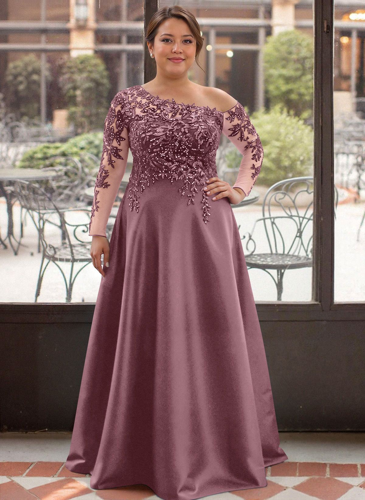 Exquisite Semi Sheer Illusion Lace Applique Sleeves Mother Of The Bride Dresses