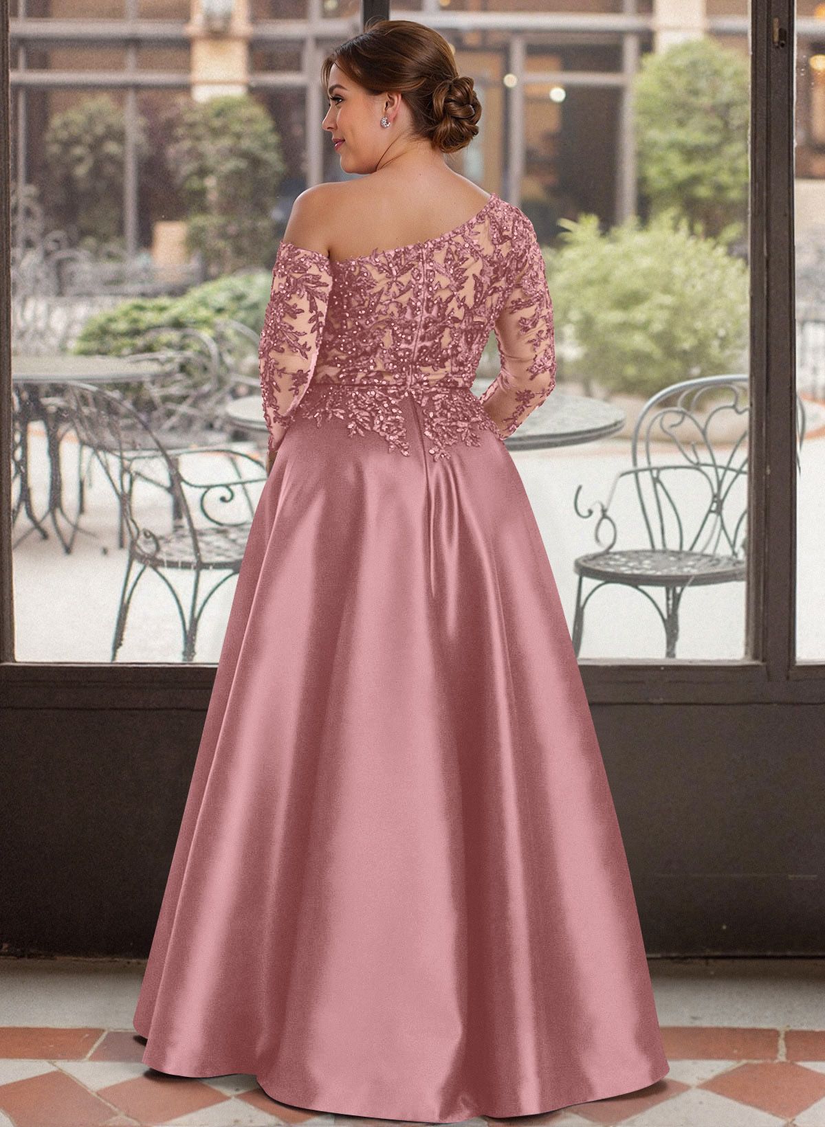 Exquisite Semi Sheer Illusion Lace Applique Sleeves Mother Of The Bride Dresses