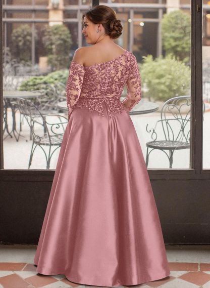 Exquisite Semi Sheer Illusion Lace Applique Sleeves Mother Of The Bride Dresses