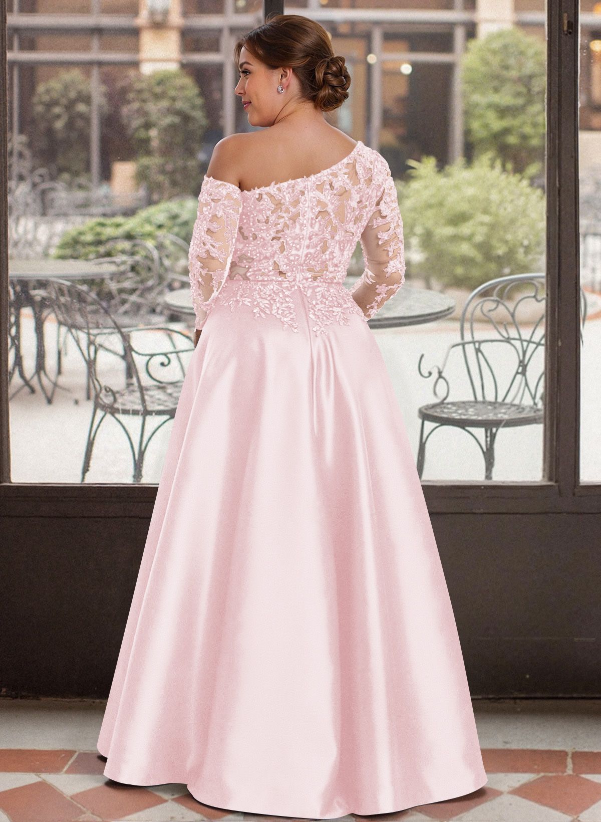 Exquisite Semi Sheer Illusion Lace Applique Sleeves Mother Of The Bride Dresses