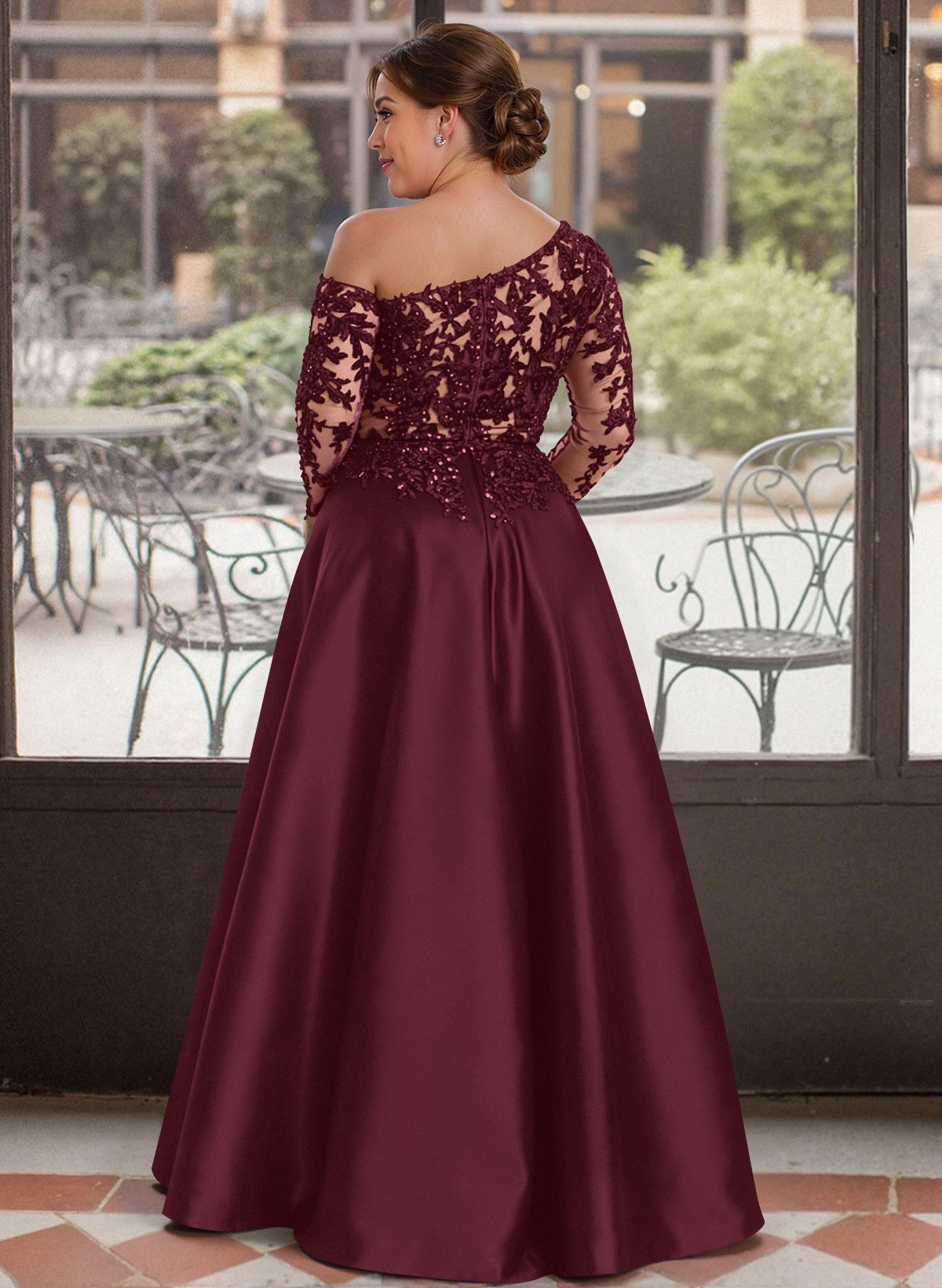 Exquisite Semi Sheer Illusion Lace Applique Sleeves Mother Of The Bride Dresses