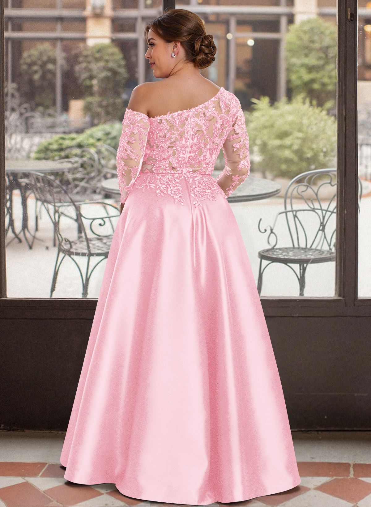 Exquisite Semi Sheer Illusion Lace Applique Sleeves Mother Of The Bride Dresses