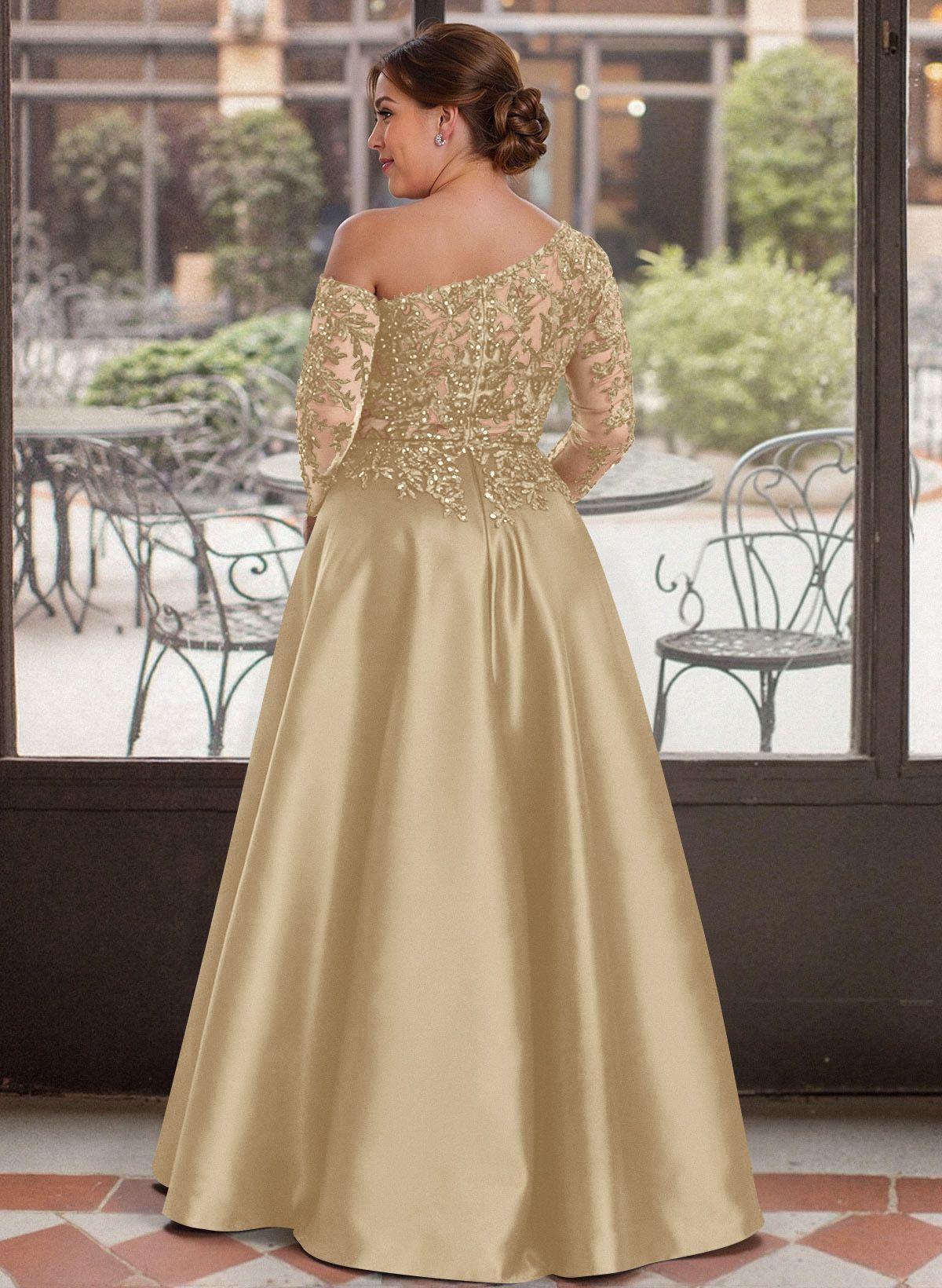 Exquisite Semi Sheer Illusion Lace Applique Sleeves Mother Of The Bride Dresses