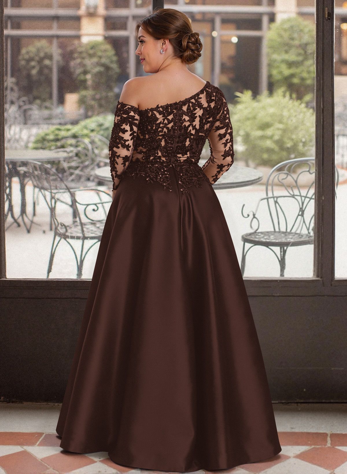 Exquisite Semi Sheer Illusion Lace Applique Sleeves Mother Of The Bride Dresses