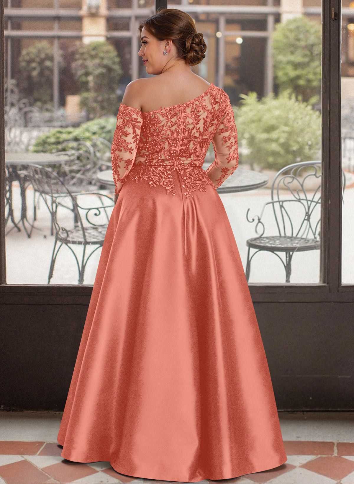 Exquisite Semi Sheer Illusion Lace Applique Sleeves Mother Of The Bride Dresses