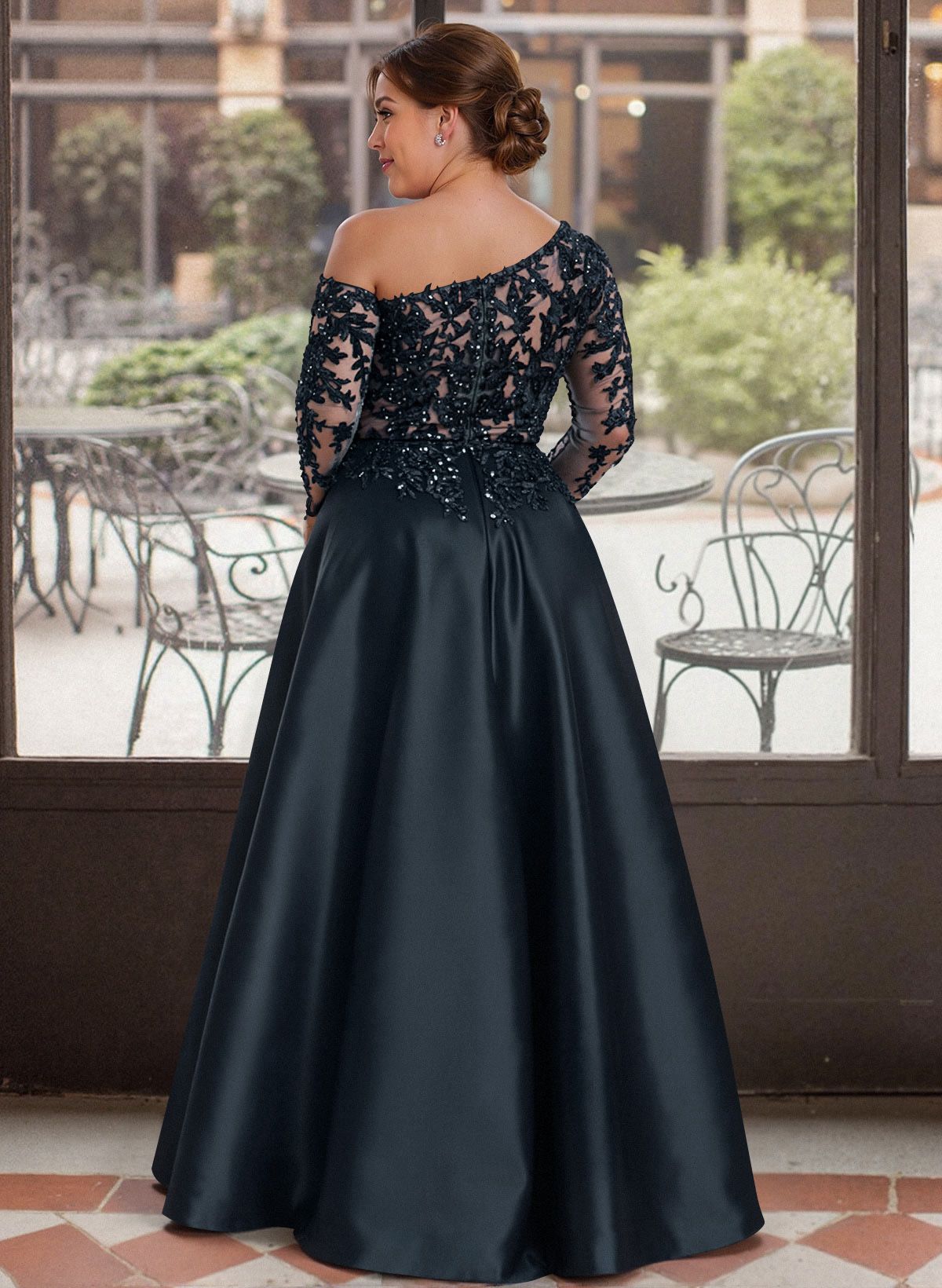 Exquisite Semi Sheer Illusion Lace Applique Sleeves Mother Of The Bride Dresses