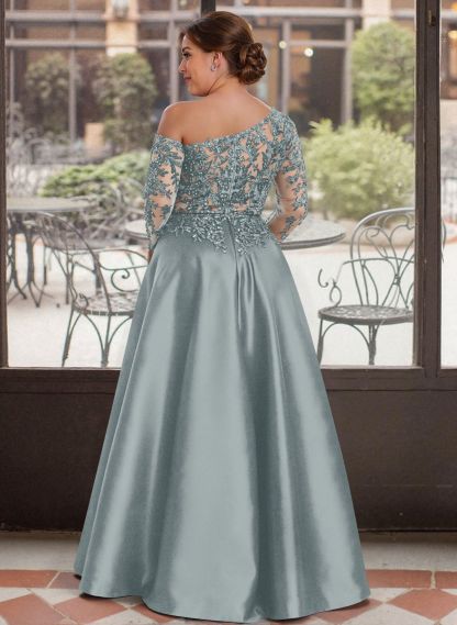 Exquisite Semi Sheer Illusion Lace Applique Sleeves Mother Of The Bride Dresses