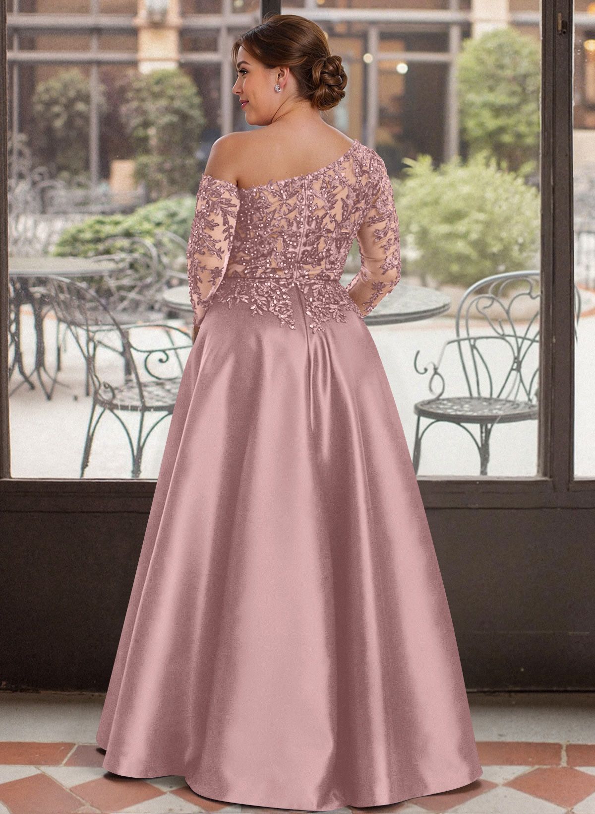 Exquisite Semi Sheer Illusion Lace Applique Sleeves Mother Of The Bride Dresses