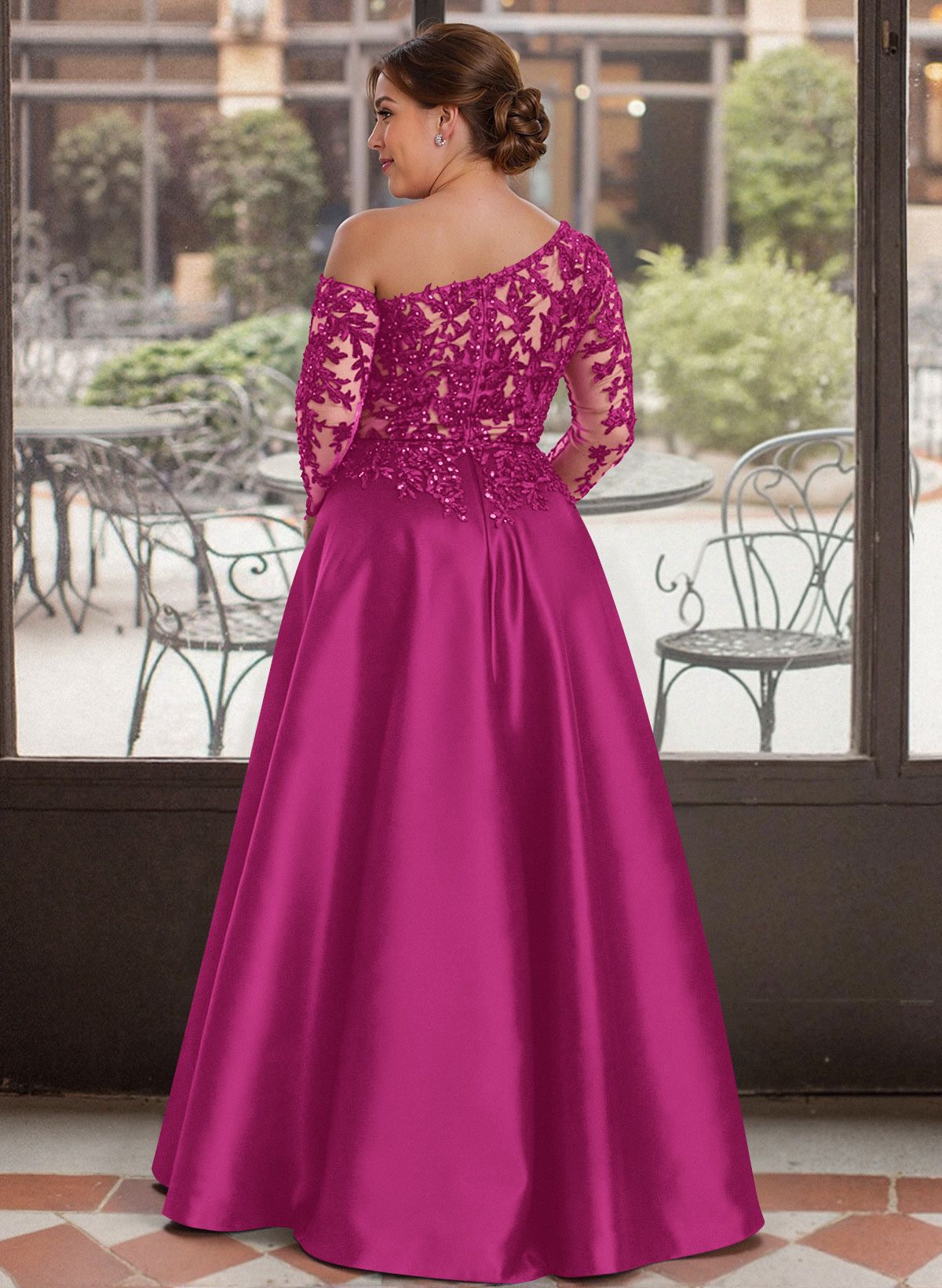 Exquisite Semi Sheer Illusion Lace Applique Sleeves Mother Of The Bride Dresses