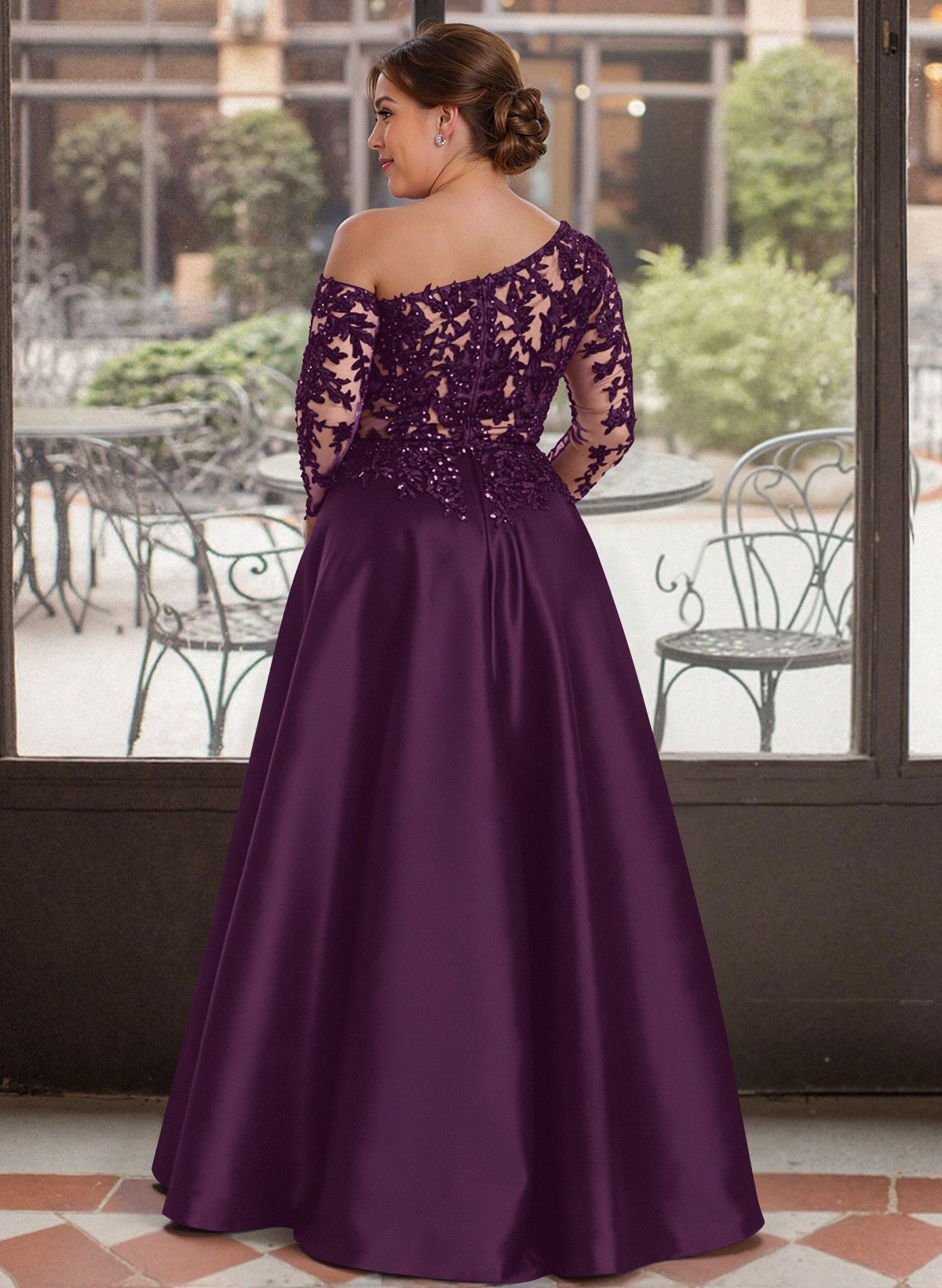 Exquisite Semi Sheer Illusion Lace Applique Sleeves Mother Of The Bride Dresses
