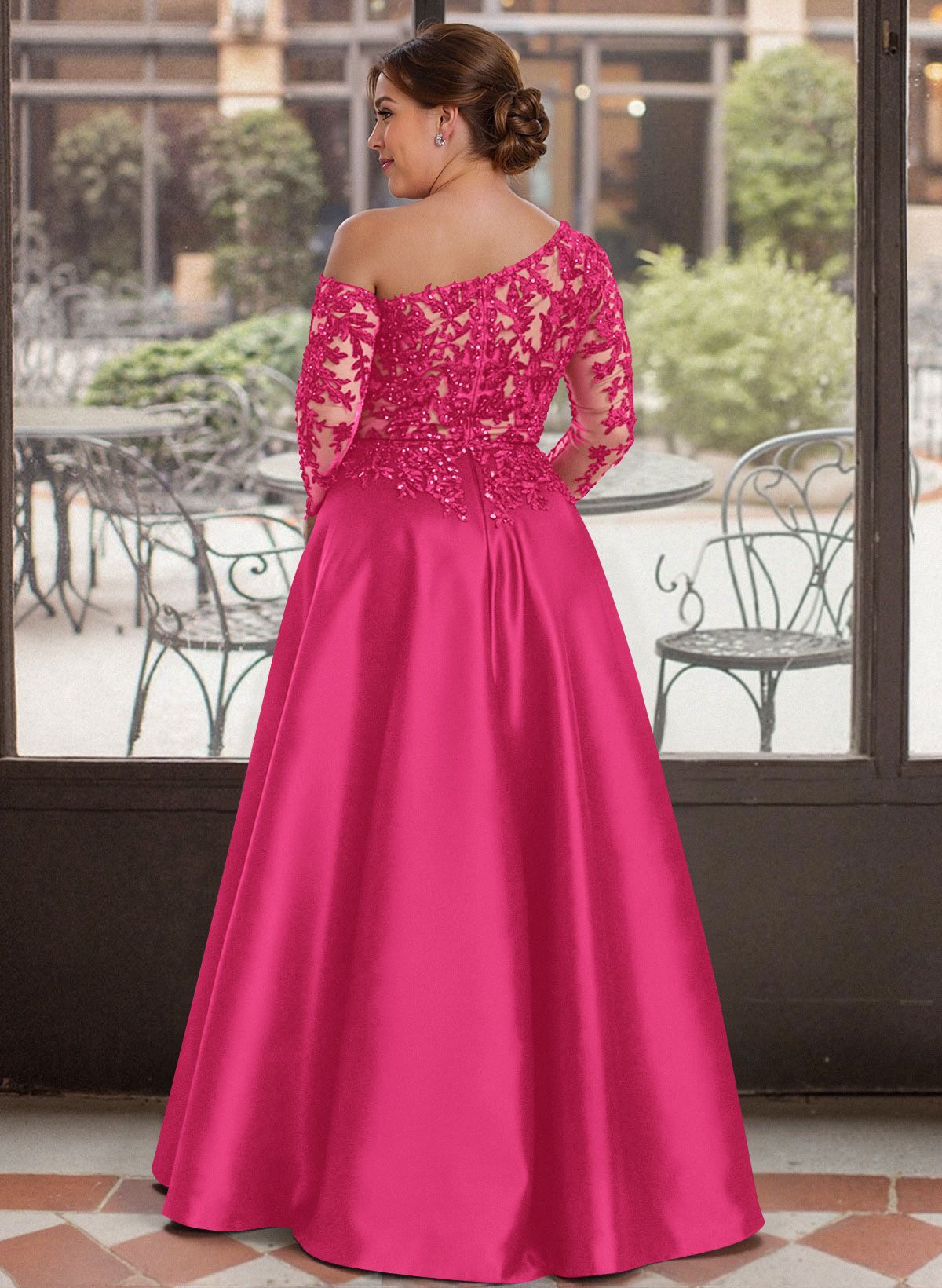 Exquisite Semi Sheer Illusion Lace Applique Sleeves Mother Of The Bride Dresses
