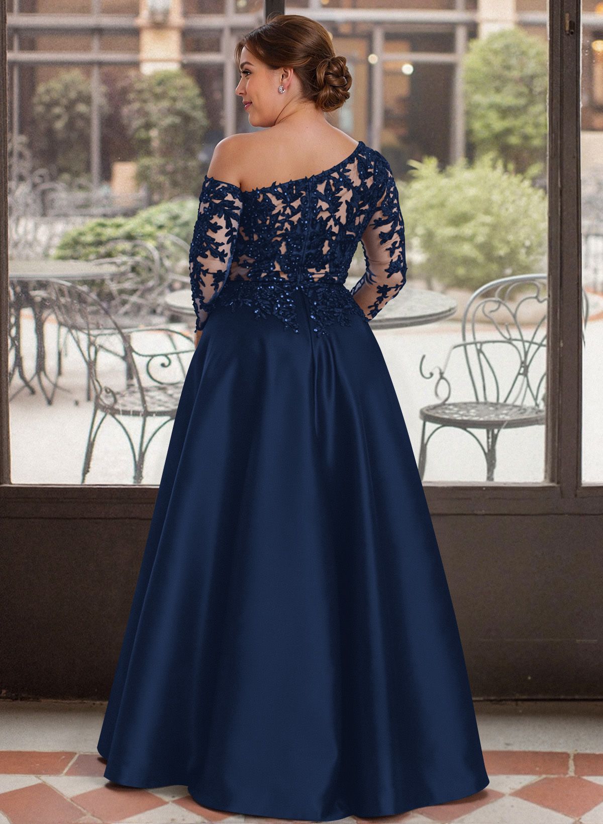 Exquisite Semi Sheer Illusion Lace Applique Sleeves Mother Of The Bride Dresses