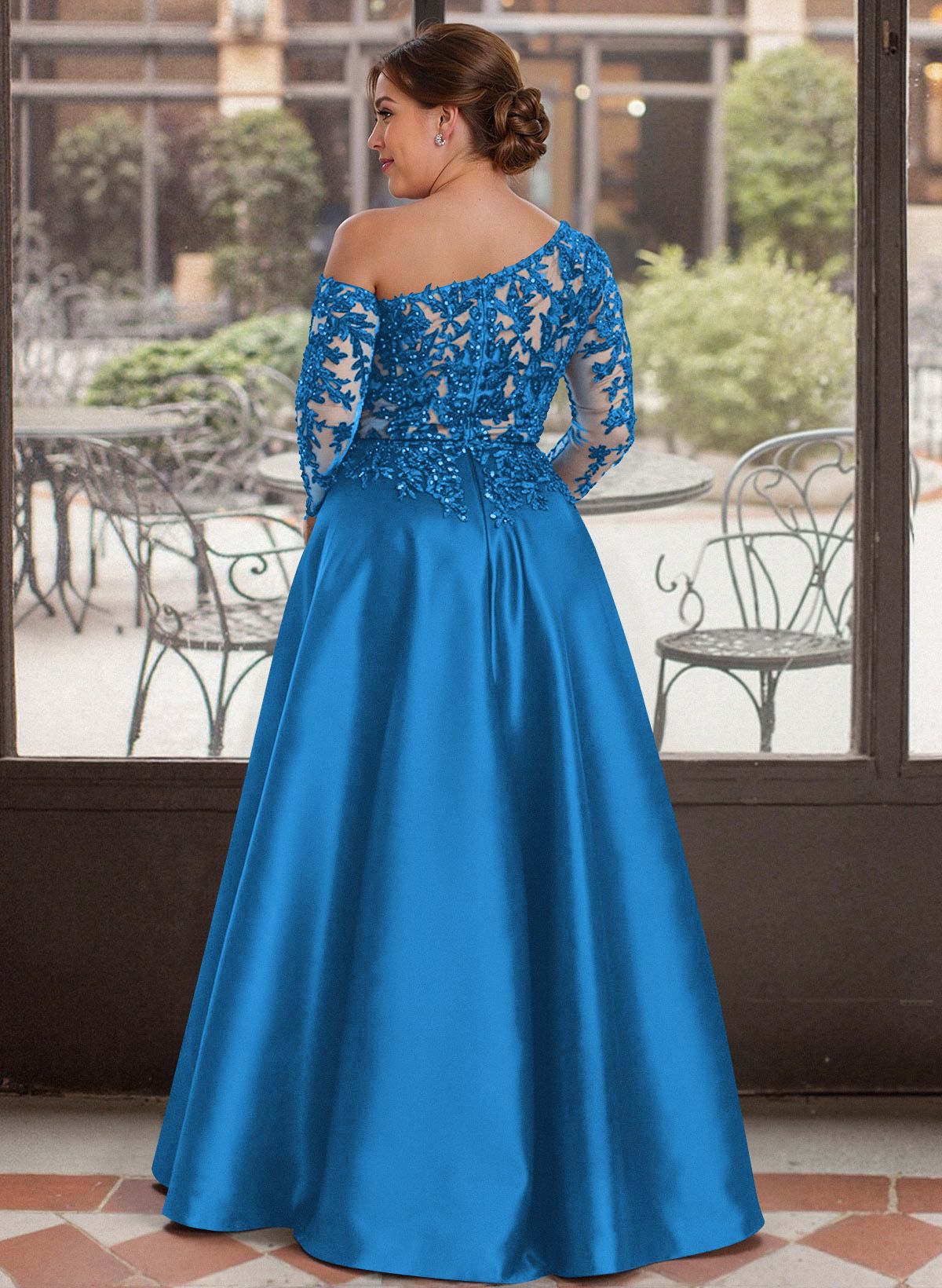 Exquisite Semi Sheer Illusion Lace Applique Sleeves Mother Of The Bride Dresses