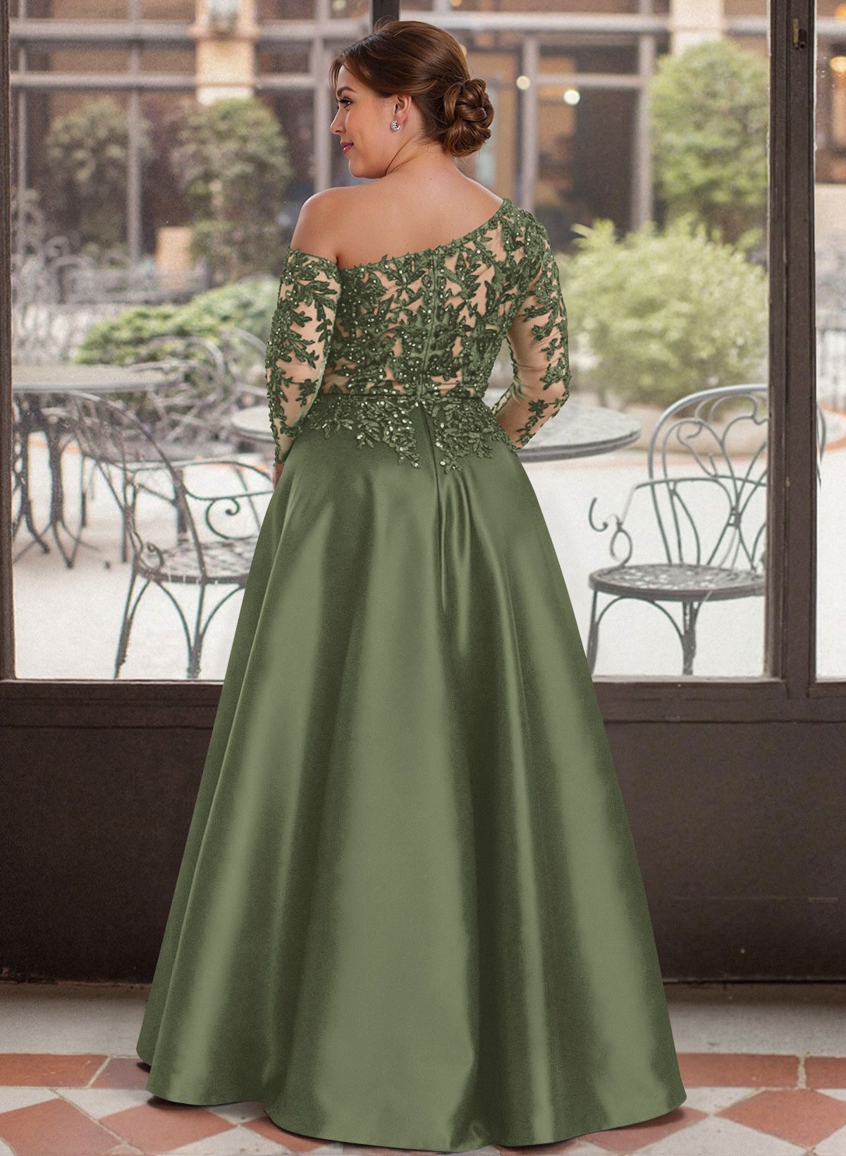Exquisite Semi Sheer Illusion Lace Applique Sleeves Mother Of The Bride Dresses