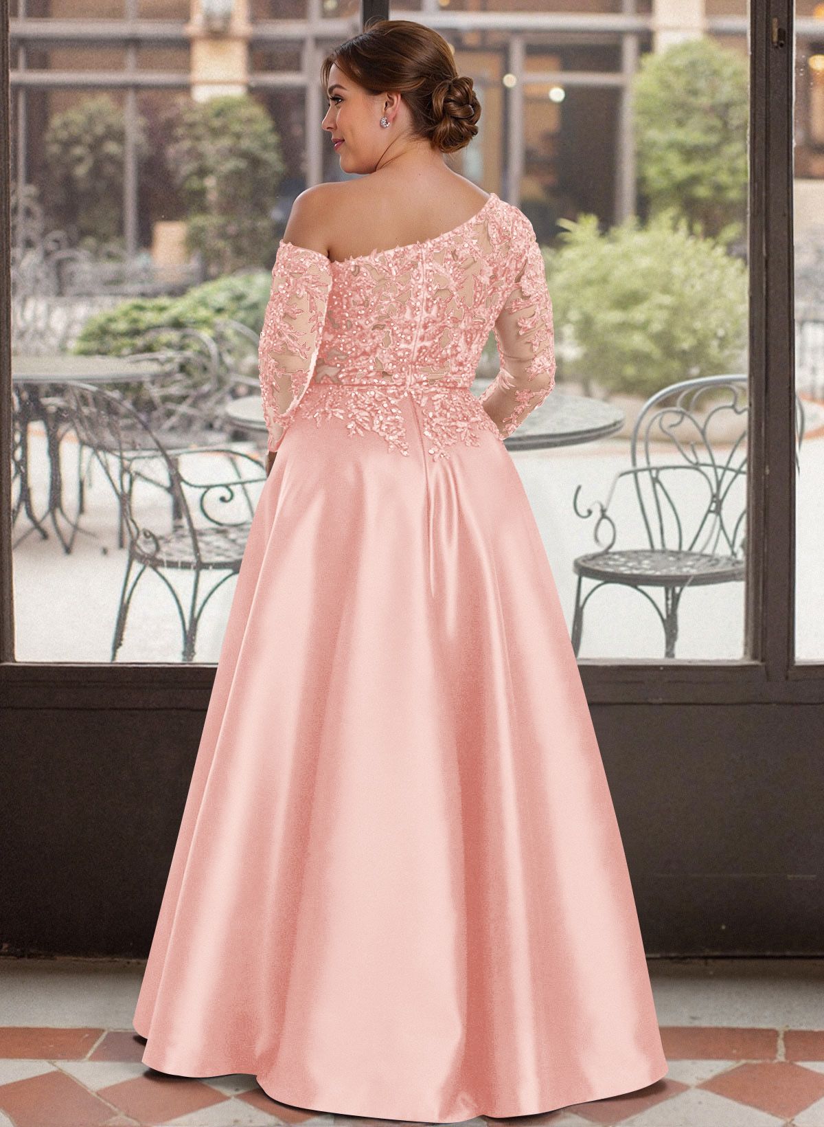 Exquisite Semi Sheer Illusion Lace Applique Sleeves Mother Of The Bride Dresses