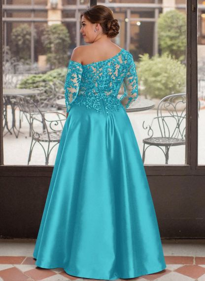 Exquisite Semi Sheer Illusion Lace Applique Sleeves Mother Of The Bride Dresses