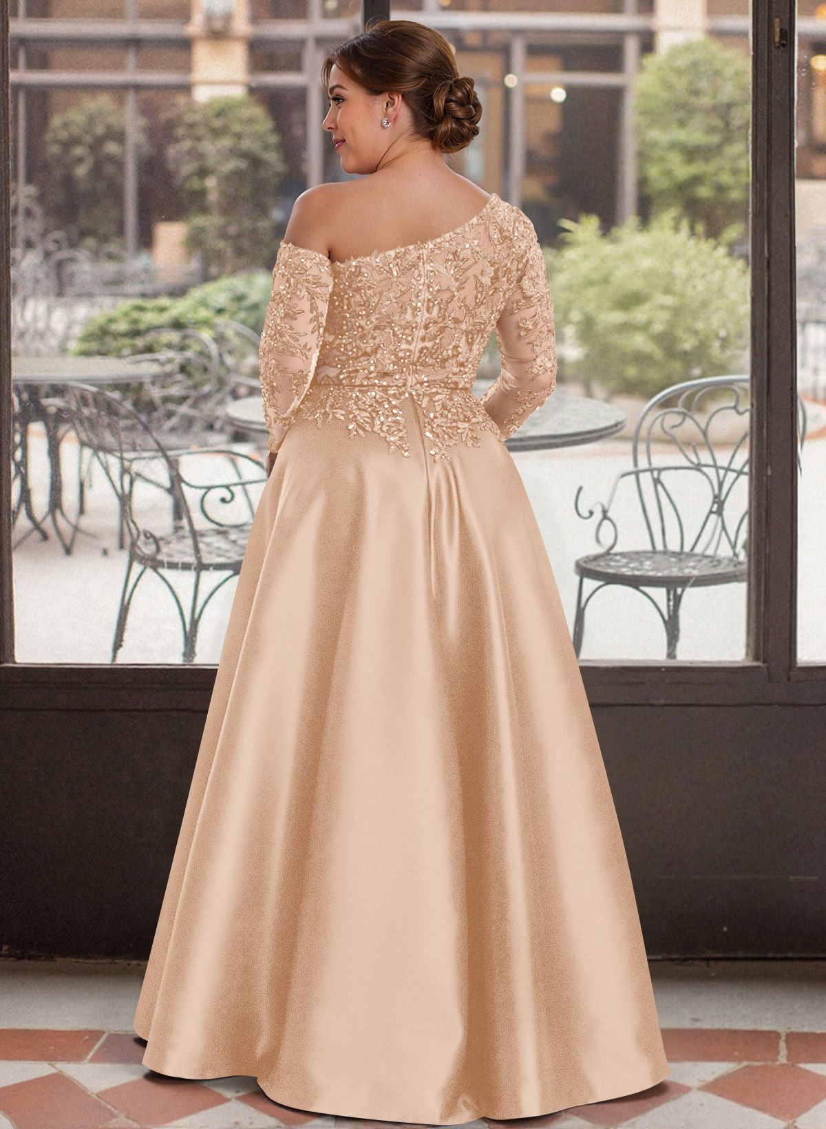 Exquisite Semi Sheer Illusion Lace Applique Sleeves Mother Of The Bride Dresses