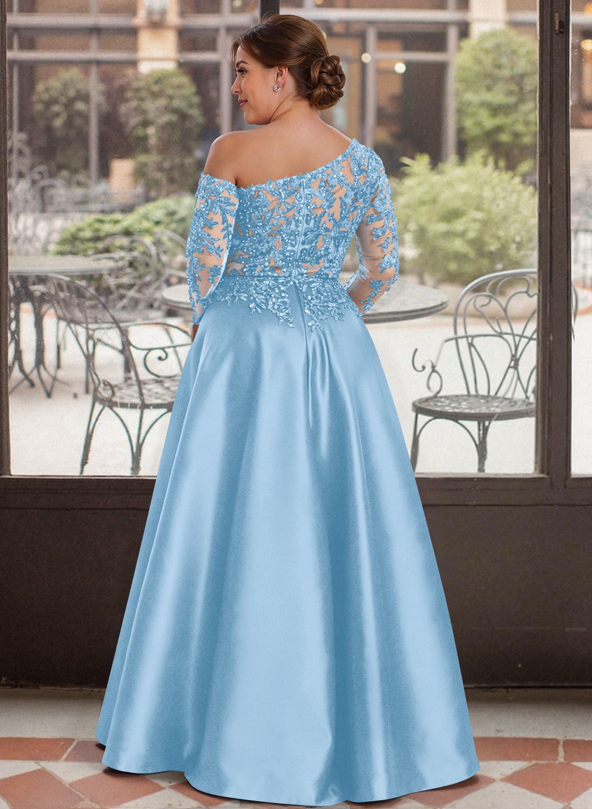 Exquisite Semi Sheer Illusion Lace Applique Sleeves Mother Of The Bride Dresses