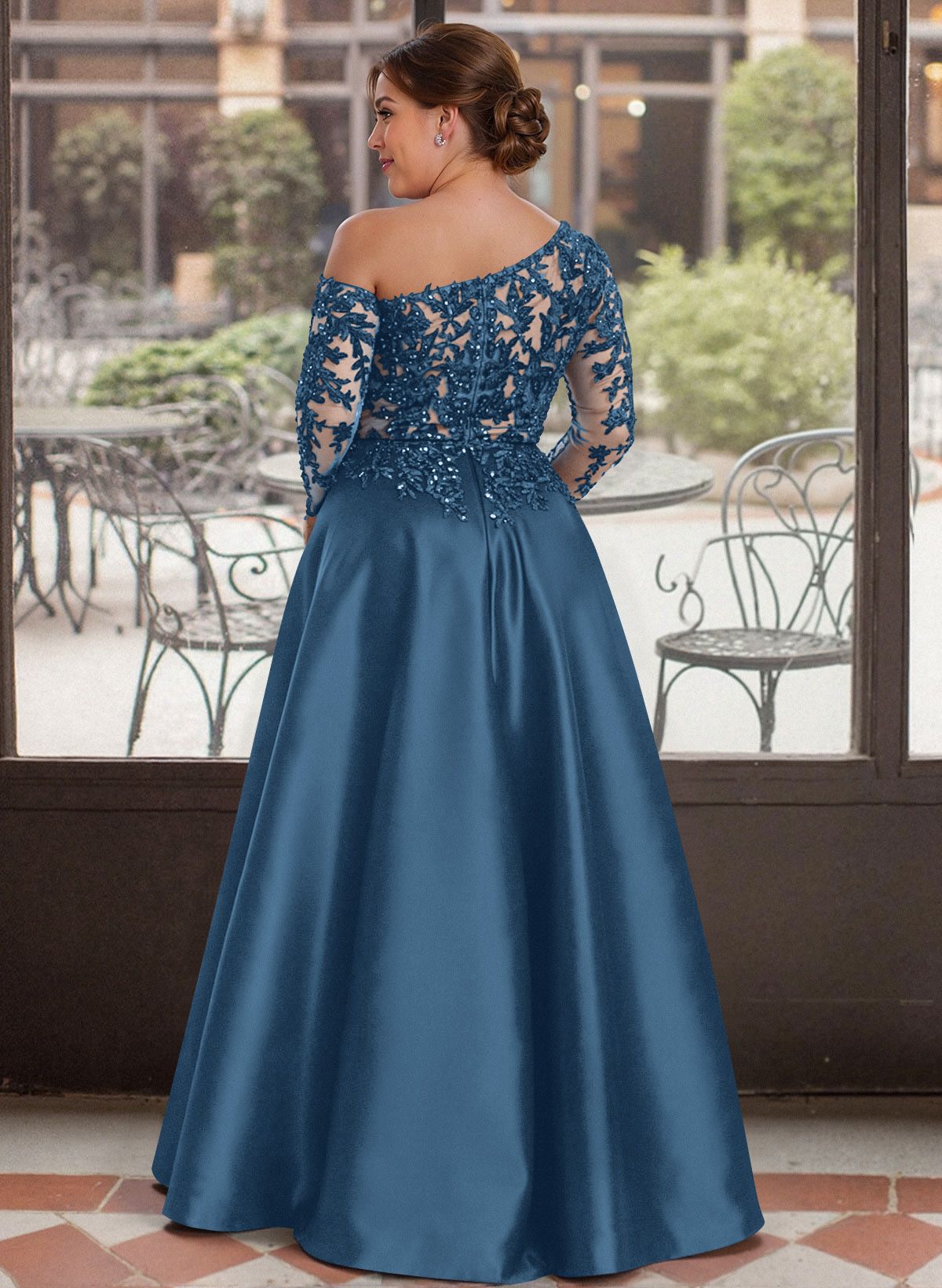 Exquisite Semi Sheer Illusion Lace Applique Sleeves Mother Of The Bride Dresses