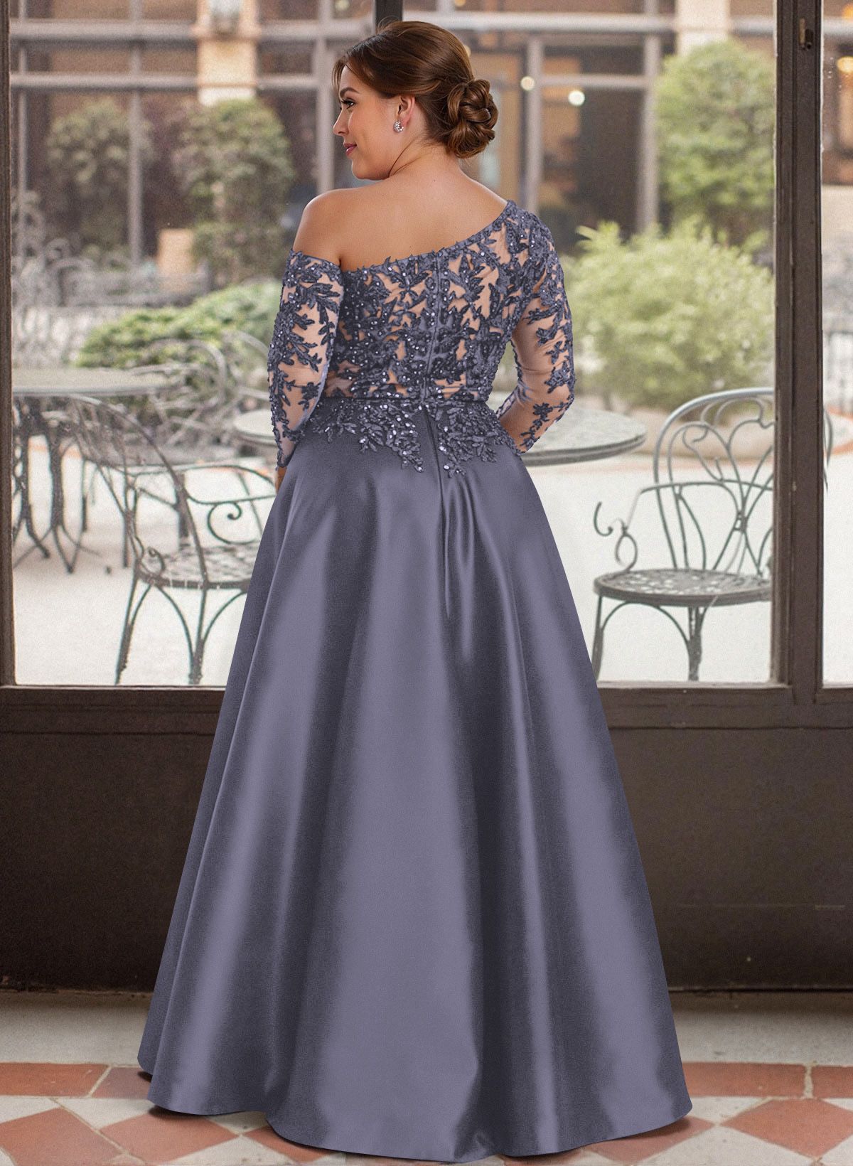 Exquisite Semi Sheer Illusion Lace Applique Sleeves Mother Of The Bride Dresses