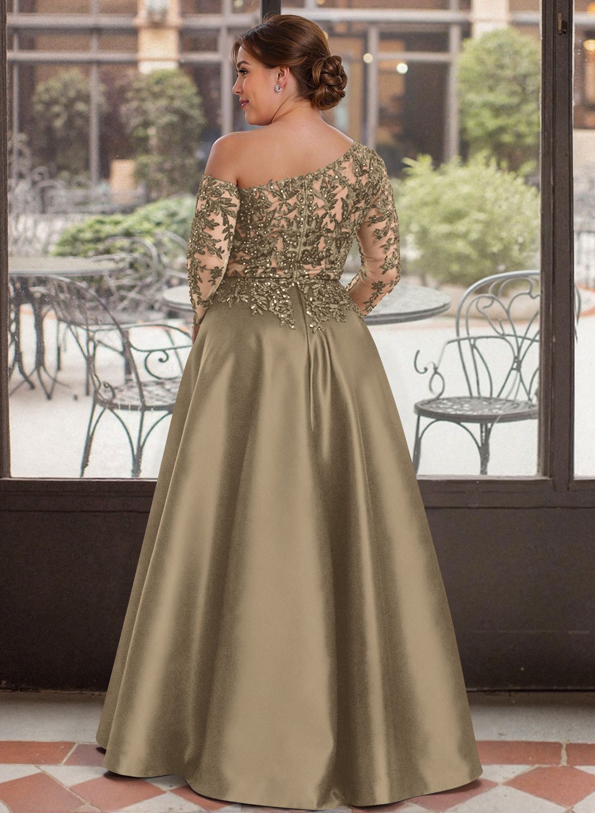 Exquisite Semi Sheer Illusion Lace Applique Sleeves Mother Of The Bride Dresses