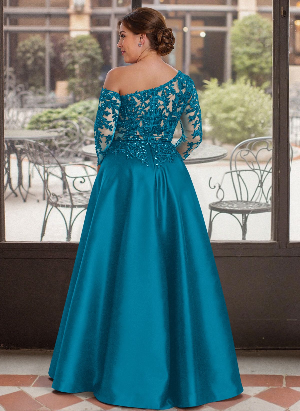 Exquisite Semi Sheer Illusion Lace Applique Sleeves Mother Of The Bride Dresses
