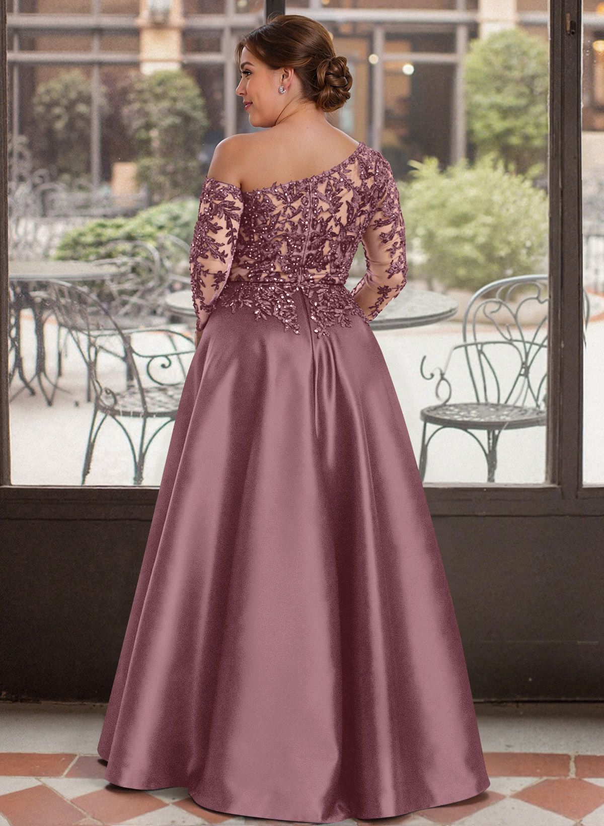 Exquisite Semi Sheer Illusion Lace Applique Sleeves Mother Of The Bride Dresses