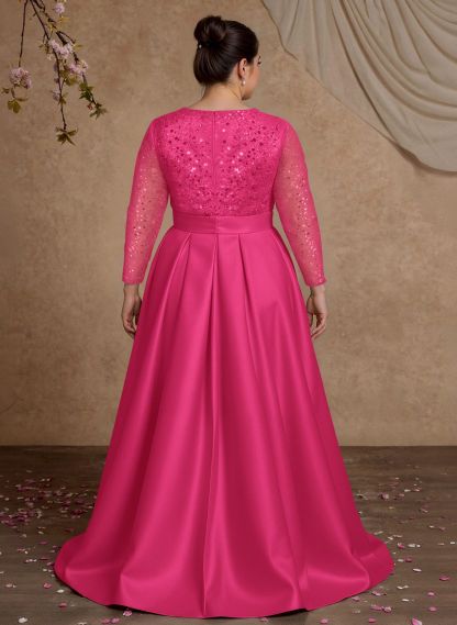 A-Line V-Neck Long Sleeves Satin/Sequined Mother Of The Bride Dresses With Pleated