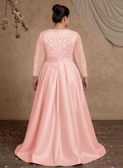 A-Line V-Neck Long Sleeves Satin/Sequined Mother Of The Bride Dresses With Pleated