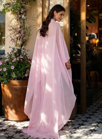 Sheath Column Illusion Neck Long Sleeves Floor-Length Chiffon Evening Dresses With Tiered, supplier image 2